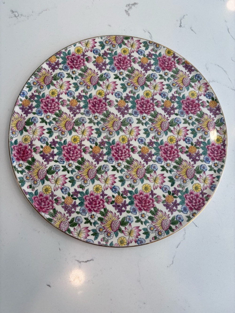Floral Pattern Decorative Dinner Plate - Pink Multicolor